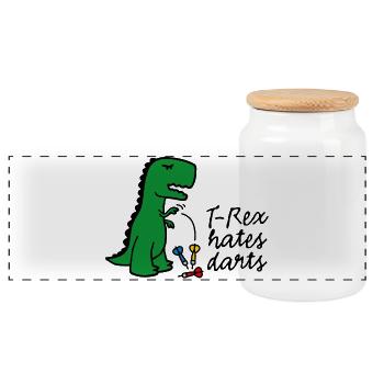 T-Rex hates darts - darts - darts player dinosaur - Panoramic Cookie Jar with Wooden Lid - white - Front