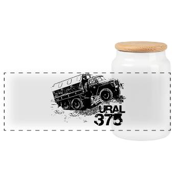 Ural 375 - Panoramic Cookie Jar with Wooden Lid - white - Front