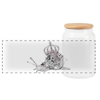 majestätisch verzierte Schnecke mit Blumen & Krone - Panorama Keksdose mit Holzdeckel - Weiß - Vorne