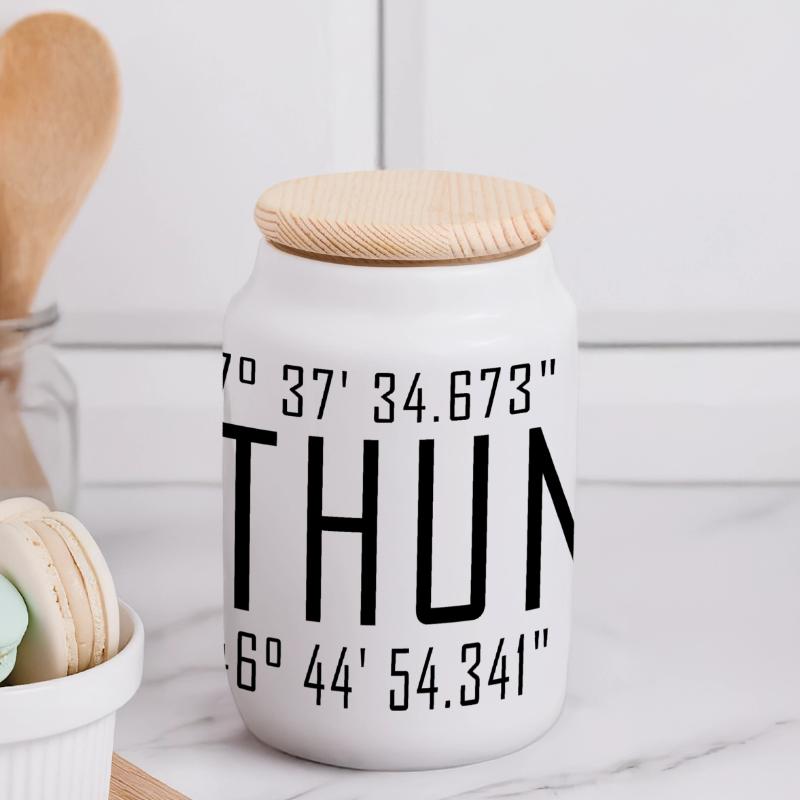 Thun Coordinates – Typography with Local Reference Besch Panoramic Cookie Jar with Wooden Lid