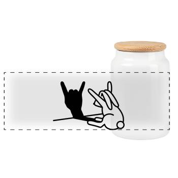 Rabbit Shadow Hand ROCK Music HARD ROCK Fan - Panoramic Cookie Jar with Wooden Lid - white - Front