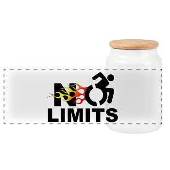 No limits for this wheelchair user # - Panoramic Cookie Jar with Wooden Lid - white - Front