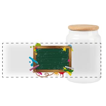 Tableau scolaire à étiqueter avec de la craie et des taches - Boîte à biscuits avec couvercle en bois - blanc - Devant