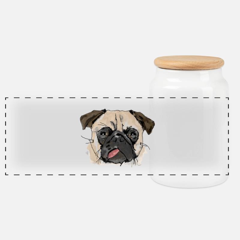 Pug - Panoramic Cookie Jar with Wooden Lid - white