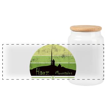 Harz Style - Harz Mountains - We love the Harz Mountains - Panoramic Cookie Jar with Wooden Lid - white - Front
