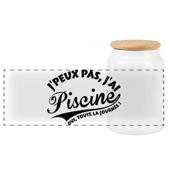 J'peux pas, J'ai piscine, oui toute la journée ! - Boîte à biscuits avec couvercle en bois - blanc - Devant