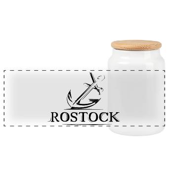 rostock stadt see anker fische anchor logo - Panorama Keksdose mit Holzdeckel - Weiß - Vorne