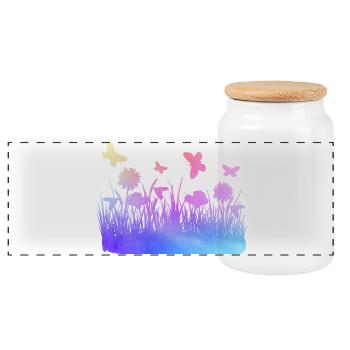Flower Meadow Watercolors Garden Flowers - Panoramic Cookie Jar with Wooden Lid - white - Front
