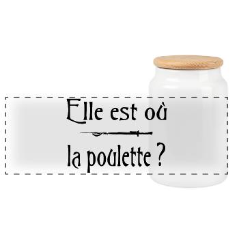 Elle est où la poulette ? Citation Humour - Boîte à biscuits avec couvercle en bois - blanc - Devant