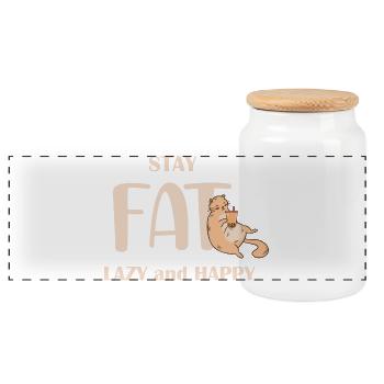 Reste paresseux, heureux amoureux des chats qui dit - Boîte à biscuits avec couvercle en bois - blanc - Devant