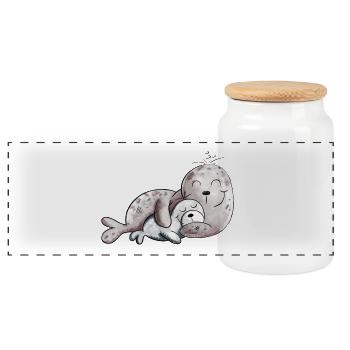 Sceau heureux I Sceau - Boîte à biscuits avec couvercle en bois - blanc - Devant