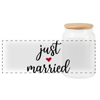 Just Married Gift Idea - Panoramic Cookie Jar with Wooden Lid - white - Front