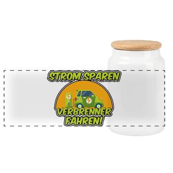 Strom sparen, Verbrenner fahren! - Panorama Keksdose mit Holzdeckel - Weiß - Vorne