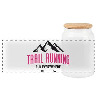 Trail Running – Run Everywhere - Panoramic Cookie Jar with Wooden Lid - white - Front