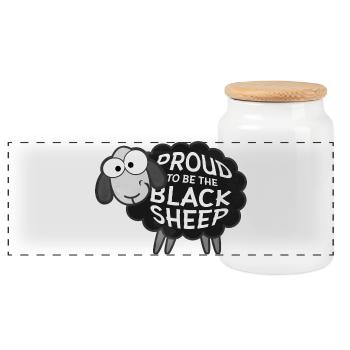 Proud To Be The Black Sheep Funny Sheep Exterior - Panoramic Cookie Jar with Wooden Lid - white - Front