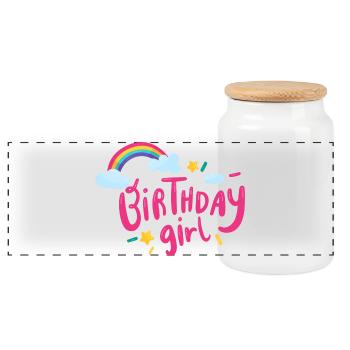 Birthday Girl Rainbow Sparkle - Panoramic Cookie Jar with Wooden Lid - white - Front
