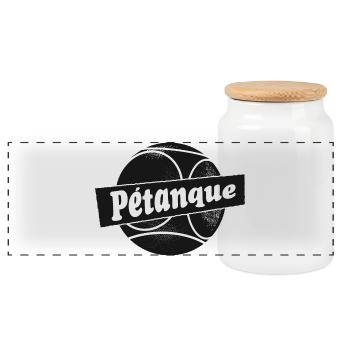 Pétanque Boulekugel Outfit for Bouler Boule - Panoramic Cookie Jar with Wooden Lid - white - Front