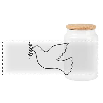 Dove of peace with branch - Panoramic Cookie Jar with Wooden Lid - white - Front