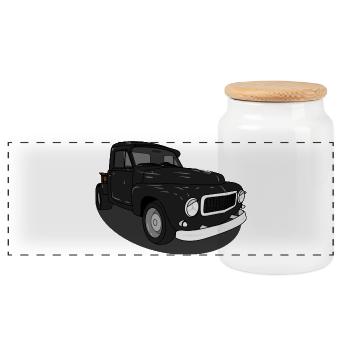 Duet Black - Panoramic Cookie Jar with Wooden Lid - white - Front