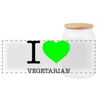 I LOVE VEGETARIAN Vegetarisch Vegetarier - Panorama Keksdose mit Holzdeckel - Weiß - Vorne