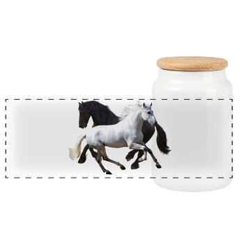 Horses - Panoramic Cookie Jar with Wooden Lid - white - Front