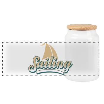 Sailboat Sailing Sailor - Panoramic Cookie Jar with Wooden Lid - white - Front