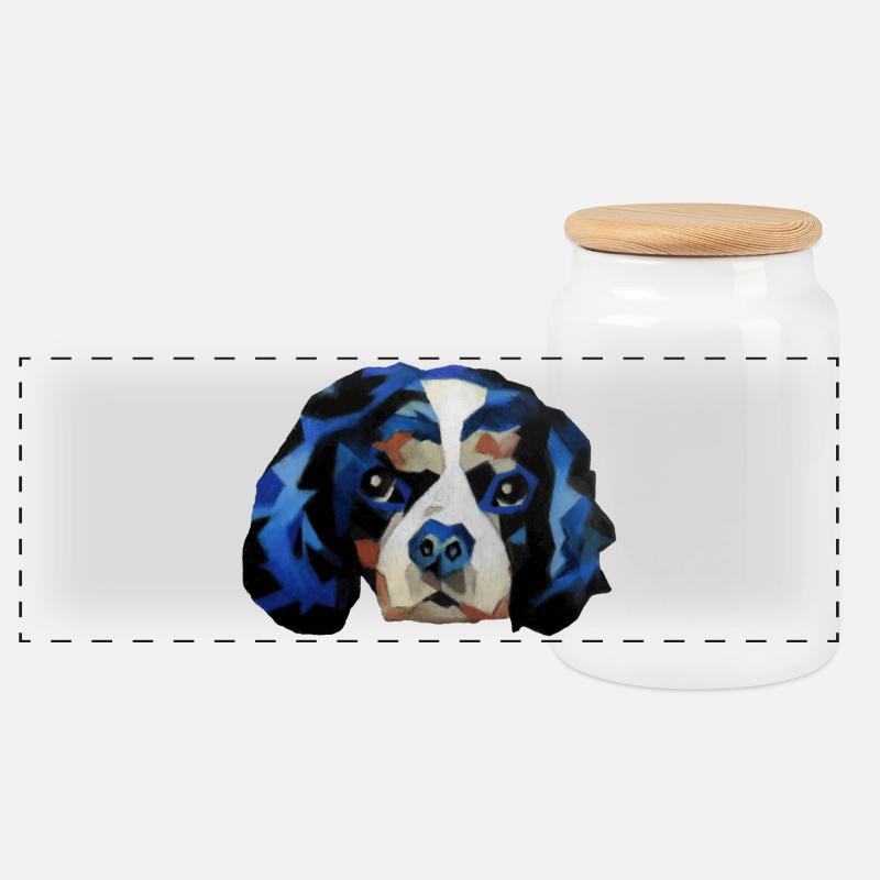 Cavalier King Charles Spaniel - Panorama Keksdose mit Holzdeckel - Weiß