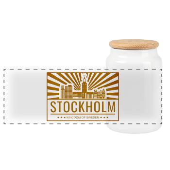 Stockholm Skyline Vintage Siebdruck - Panorama Keksdose mit Holzdeckel - Weiß - Vorne