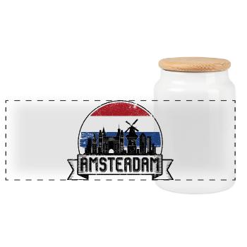 Amsterdam Retro Skyline Abzeichen - Panorama Keksdose mit Holzdeckel - Weiß - Vorne