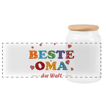Beste Oma - auf der ganzen Welt - Danke - Panorama Keksdose mit Holzdeckel - Weiß - Vorne
