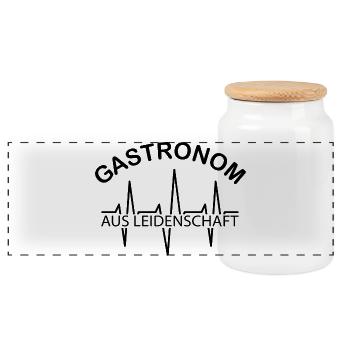 Gastronom aus Leidenschaft Symbol Puls Gastronomie - Panorama Keksdose mit Holzdeckel - Weiß - Vorne