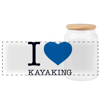 I LOVE KAYAKING Kayak Paddle - Panoramic Cookie Jar with Wooden Lid - white - Front