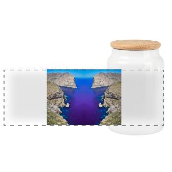 Mallorca Cap Formentor Alienation V.1 - Panoramic Cookie Jar with Wooden Lid - white - Front