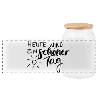 Heute wird ein schöner Tag - Panorama Keksdose mit Holzdeckel - Weiß - Vorne