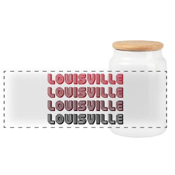 Louisville Gradient Typography - Panoramic Cookie Jar with Wooden Lid - white - Front