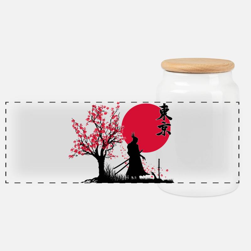 Samurai Shadow Slayer | HDR-Grafik Japanische Kunst - Panorama Keksdose mit Holzdeckel - Weiß
