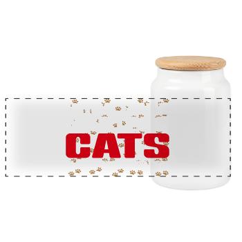 Master dogs, servant cats - Panoramic Cookie Jar with Wooden Lid - white - Front