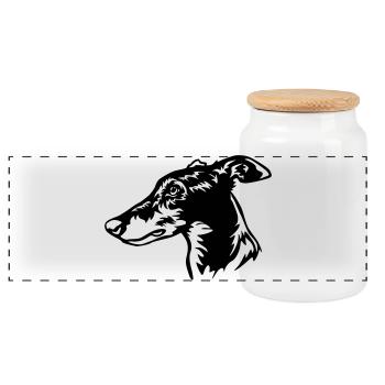 Greyhound Kopf - Panorama Keksdose mit Holzdeckel - Weiß - Vorne