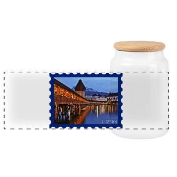 Lucerne Wooden Bridge Night Mood - Panoramic Cookie Jar with Wooden Lid - white - Front