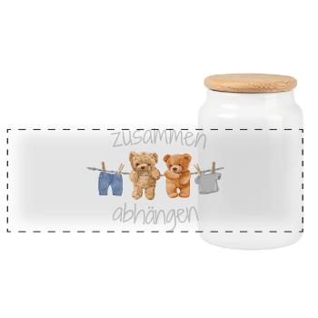 Zusammen Abhängen Kuscheltiere Teddybär Freunde - Panorama Keksdose mit Holzdeckel - Weiß - Vorne