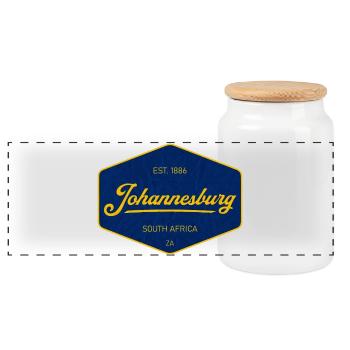 Johannesburg Vintage Sign Blue Yellow - Panoramic Cookie Jar with Wooden Lid - white - Front
