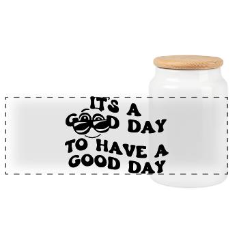 A good day to have a good day # - Panoramic Cookie Jar with Wooden Lid - white - Front