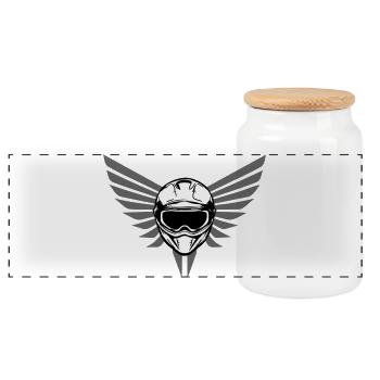 Casque de moto de motocross avec ailes - Boîte à biscuits avec couvercle en bois - blanc - Devant