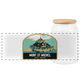 Illustration panoramique du Mont Saint Michel - Boîte à biscuits avec couvercle en bois - blanc - Devant