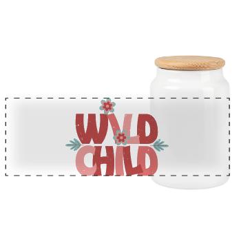 Wild Child - Cute Retro Flower - Panoramic Cookie Jar with Wooden Lid - white - Front