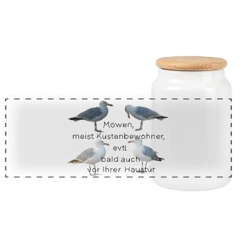 Möwen mit Spruch - Panorama Keksdose mit Holzdeckel - Weiß - Vorne