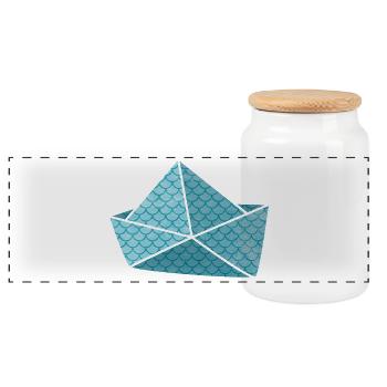 Bateau en papier hangar à poissons prêt pour les vacances bateau de navire - Boîte à biscuits avec couvercle en bois - blanc - Devant