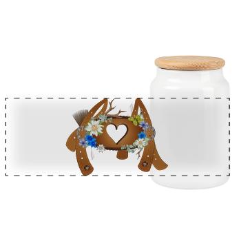 Barre transversale décorée avec bretelles lederhosen - Boîte à biscuits avec couvercle en bois - blanc - Devant