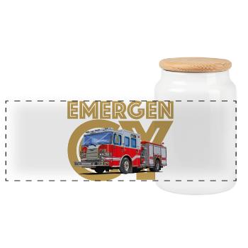 Feuerwehr Notruf - Panorama Keksdose mit Holzdeckel - Weiß - Vorne