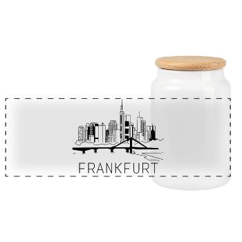 Frankfurt am Main Skyline Hessen - Panorama Keksdose mit Holzdeckel - Weiß - Vorne